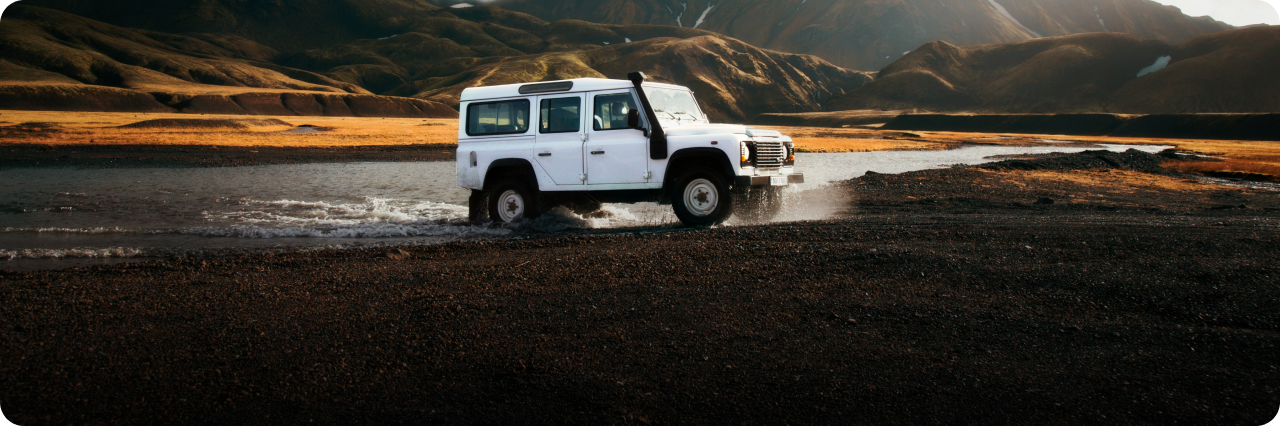 Buy white Jeep car in the desert
